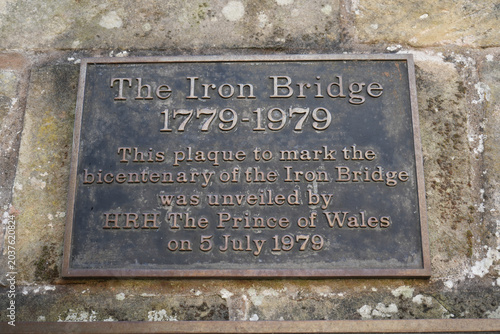 Historic Bronze Plaque Marking The Iron Bridge Bicentenary 1779-1979 In Ironbridge, Shropshire, England, Unveiled By Hrh The Prince Of Wales.