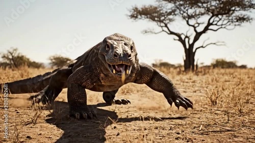 a Komodo dragon walking in nature