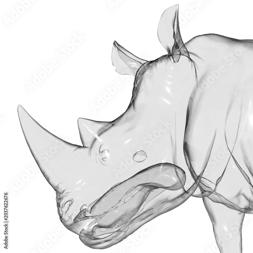 Quadro su tela Abstract 3D Render of a Transparent Glass Rhinoceros, Geometric Shape, Rhinocero