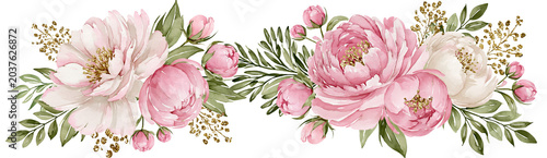 Pink Peony Floral Corner Watercolor Romantic Wedding Decor