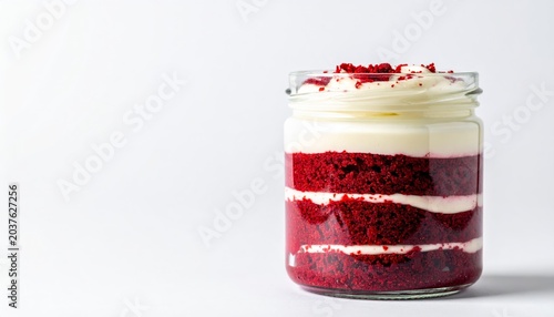 Rich Red Velvet Cake in a Jar with Cream Cheese Frosting Layers Deliciously Presented for Indulgence