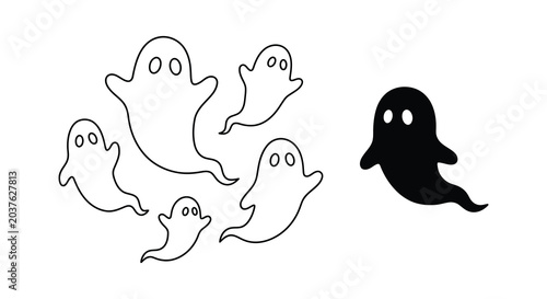 Foto A collection of ghost shapes in a linear style featuring a contrasting black sil