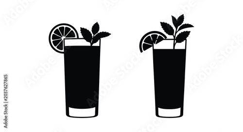 Canvastavla Two glasses with citrus and mint garnish presented as a black silhouette cocktai