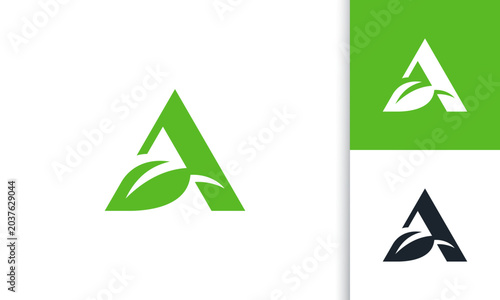 letter A leaf Initial Logo design Concept