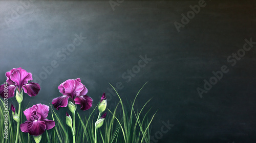 Purple Iris Flowers in Watercolor Style with Dark Background