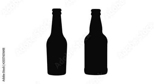 Foto Two dark beer bottles stand against a white background depicted as a flat silhou