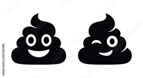Canvas Print Two pile of poo silhouettes with facial expressions a playful black and white de