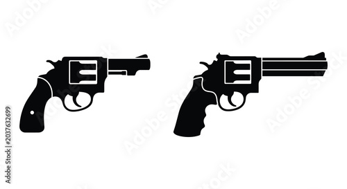 Foto Two revolver pistols in a black silhouette against a white background a stark vi