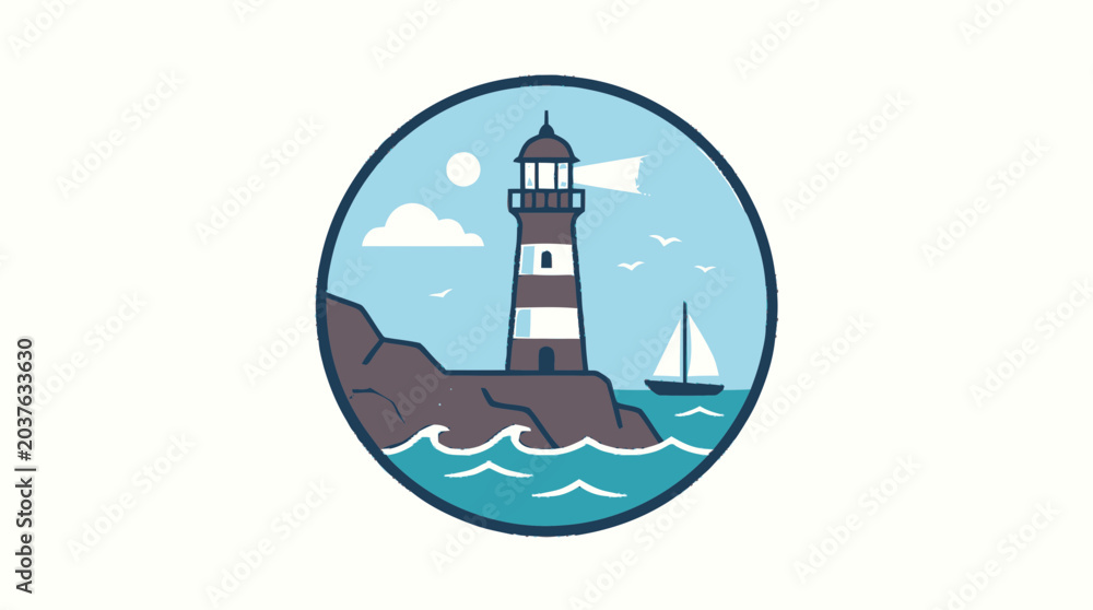 Naklejka premium Lighthouse on rocky coastal shore.