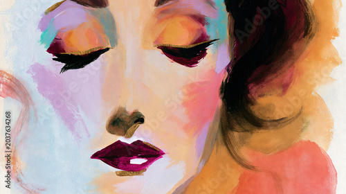 Portait of a woman with closed eyes in vibrant color palette