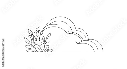 Stylized Outline Cloud with Growing Plant Elements