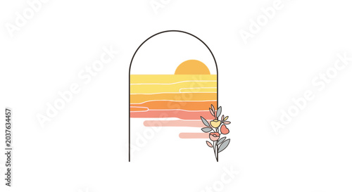 Bohemian Archway with Sunset Landscape and Floral Element