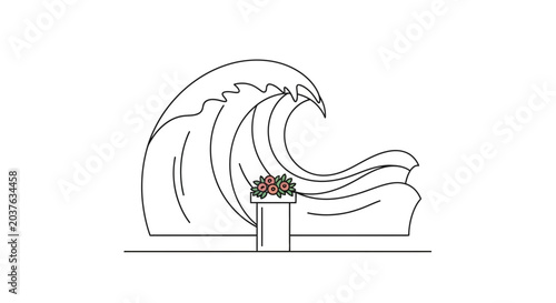 Surreal Wave Crashing Over Altar With Flowers, Abstract Concept Art