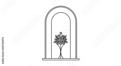 Elegant Archway with Floral Arrangement in Vase - Minimalist Line Art