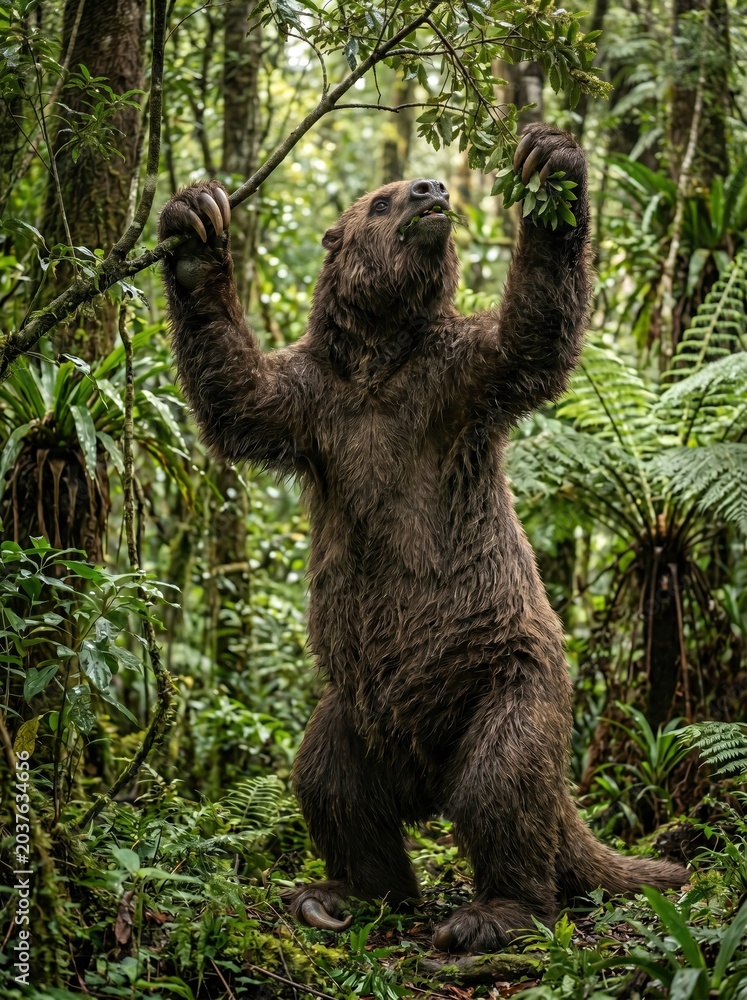 Fototapeta premium Majestic Sloth Stands Tall Amidst Lush Jungle