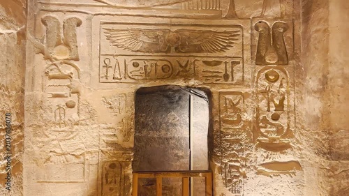 The goddess Hathor in the Temple of Nefertari near the temple of Abu Simbel, Pharaoh Ramesses II in southern Egypt, in Nubia