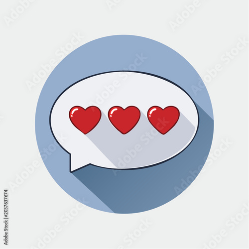 Speech bubble with three red hearts icon