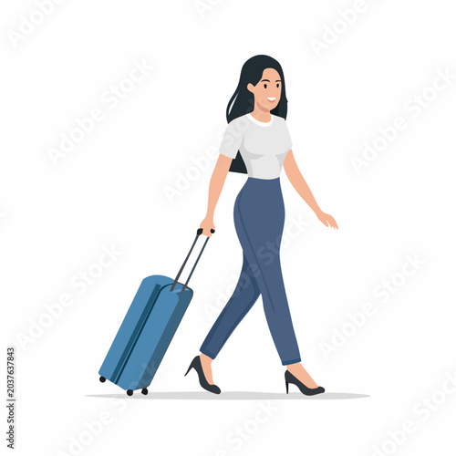Woman with Suitcase Walking