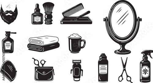 Grooming tools and accessories for men illustration set