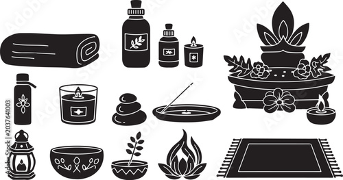 Spa and wellness icons in black and white