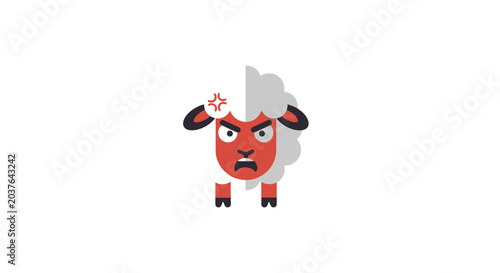 Bild auf Leinwand Angry red sheep character with furrowed brow and X eyes, cartoon style