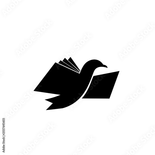 Abstract graphic logo of a bird flying from an open book, symbolizing knowledge, education, and freedom