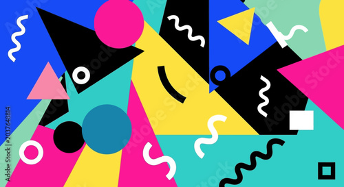 Retro 80s Memphis Style Pattern - Abstract Geometric Shapes Background