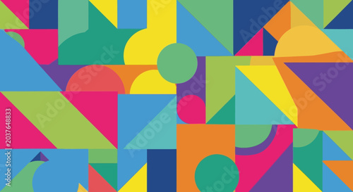 Vibrant Geometric Pattern - Abstract Squares, Circles, Triangles