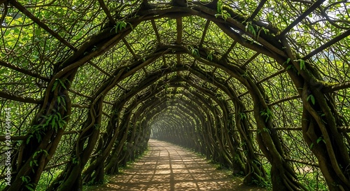 Natural archway tunnel with green foliage.