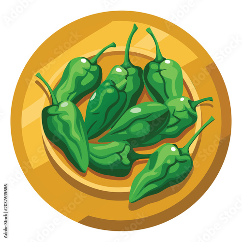 Green chili peppers on a plate