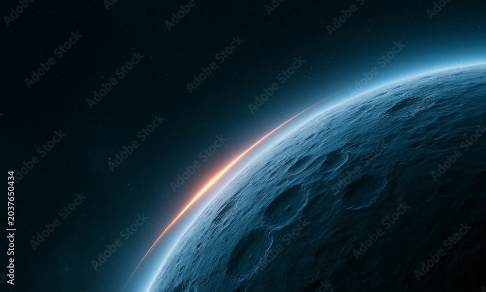 Fototapeta premium Cosmic Horizon: Abstract Deep Space View with Glowing Planetary Surface