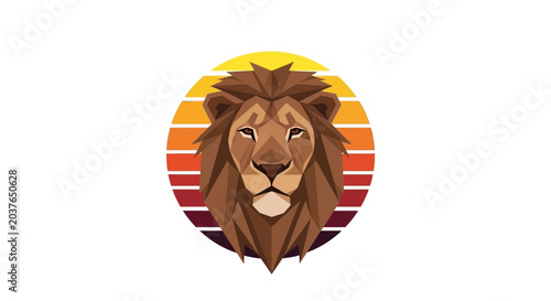Photography Geometric Lion Head Silhouette with Retro Sunset Background