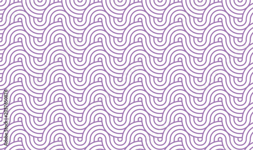 Purple and White Seamless Geometric Wave Pattern, Abstract Interlocking Arch Line Art Background, Modern Minimalist Vector Texture for Luxury Branding, Creative Packaging, and Web Graphics 