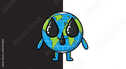Sad Earth cartoon character with crying eyes.