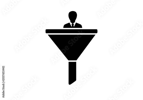 Businessman standing behind a podium.