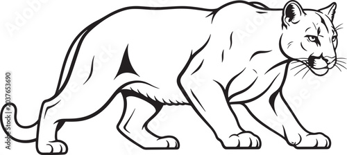 Illustration of a walking mountain lion in a cartoon style