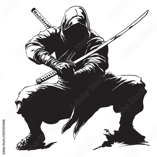 Schilderij op canvas ninja with samurai sword