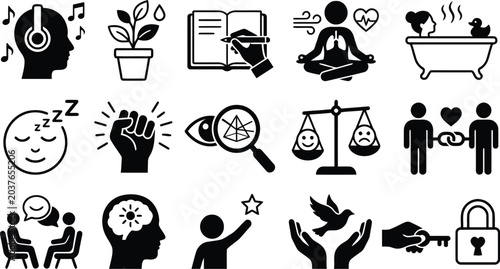 Foto Self-Care and Well-being Black and White Icon Set