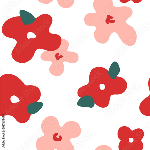 Cute naive floral seamless pattern. Modern Scandinavian style flower background. Minimalist organic shapes for kids textile, wrapping paper, wallpaper. Vector illustration.