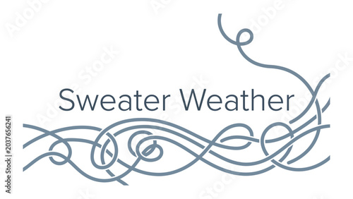 Fotografie Sweater Weather Design: Elegant swirling lines in a soft blue hue weave around the text Sweater Weather, creating a sophisticated and artistic graphic element suggestive of cool, cozy seasons