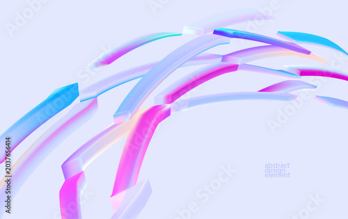 3D glass twisted lines. Liquid and fluid geometric shapes. Abstract vector design element.