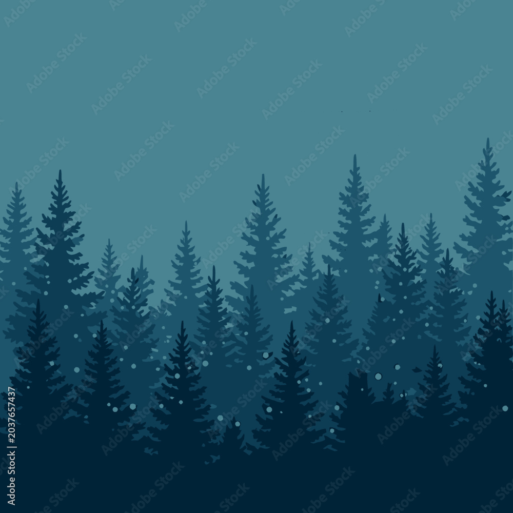 Obraz premium Dark silhouette of pine trees.