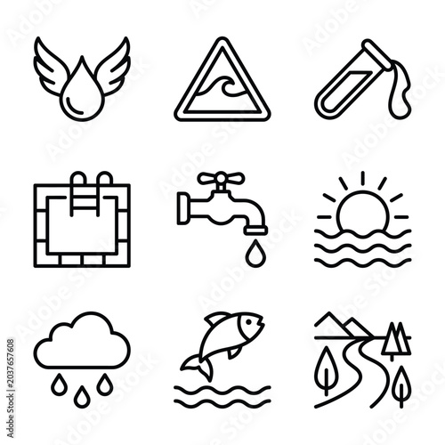 Tableau sur toile Set of water and nature environment icons featuring aquatic elements environment