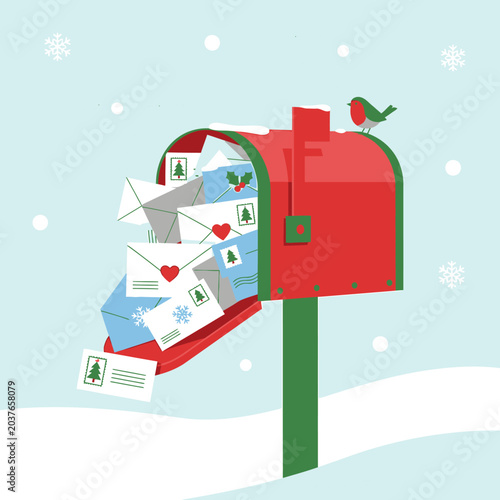 Red Christmas Mailbox with Letters.