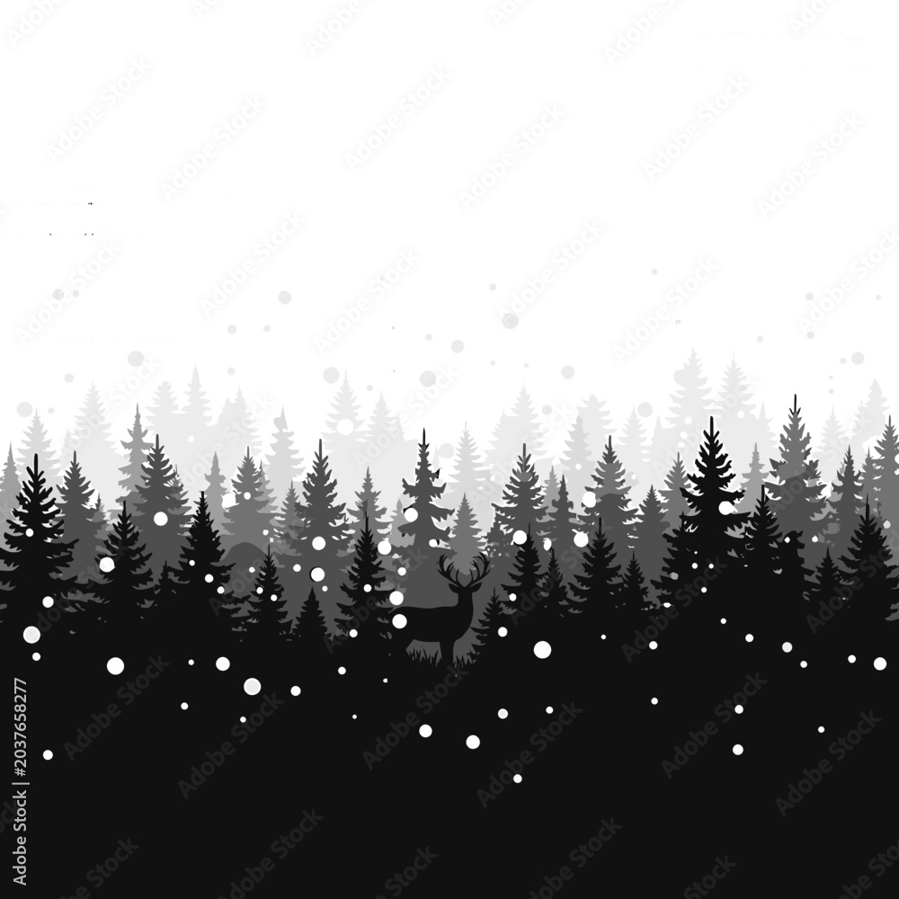 Obraz premium Snow Falling on Pine Trees Silhouette.