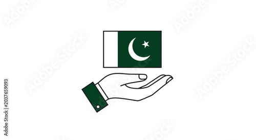 Bild auf Leinwand Open hand holding the national flag of Pakistan icon