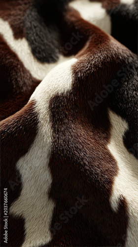 Close-up View of Soft Brown and White Cow Hide Texture