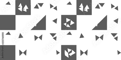 Tableau sur toile Geometric Chaos in Monochrome: A dynamic arrangement of simple geometric shapes, squares, triangles, and abstract forms, rendered in a striking grayscale palette