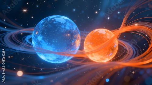 Two glowing spheres in space