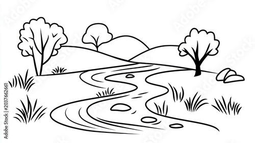 Simple Black and White Countryside River Scene